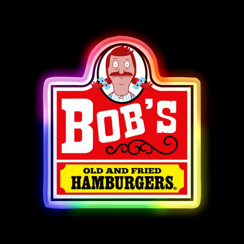 Bobs Old Fried Burgers Fast Food Led Neon Sign For Burger Place Rgb Color - LED neon sign close-up detail