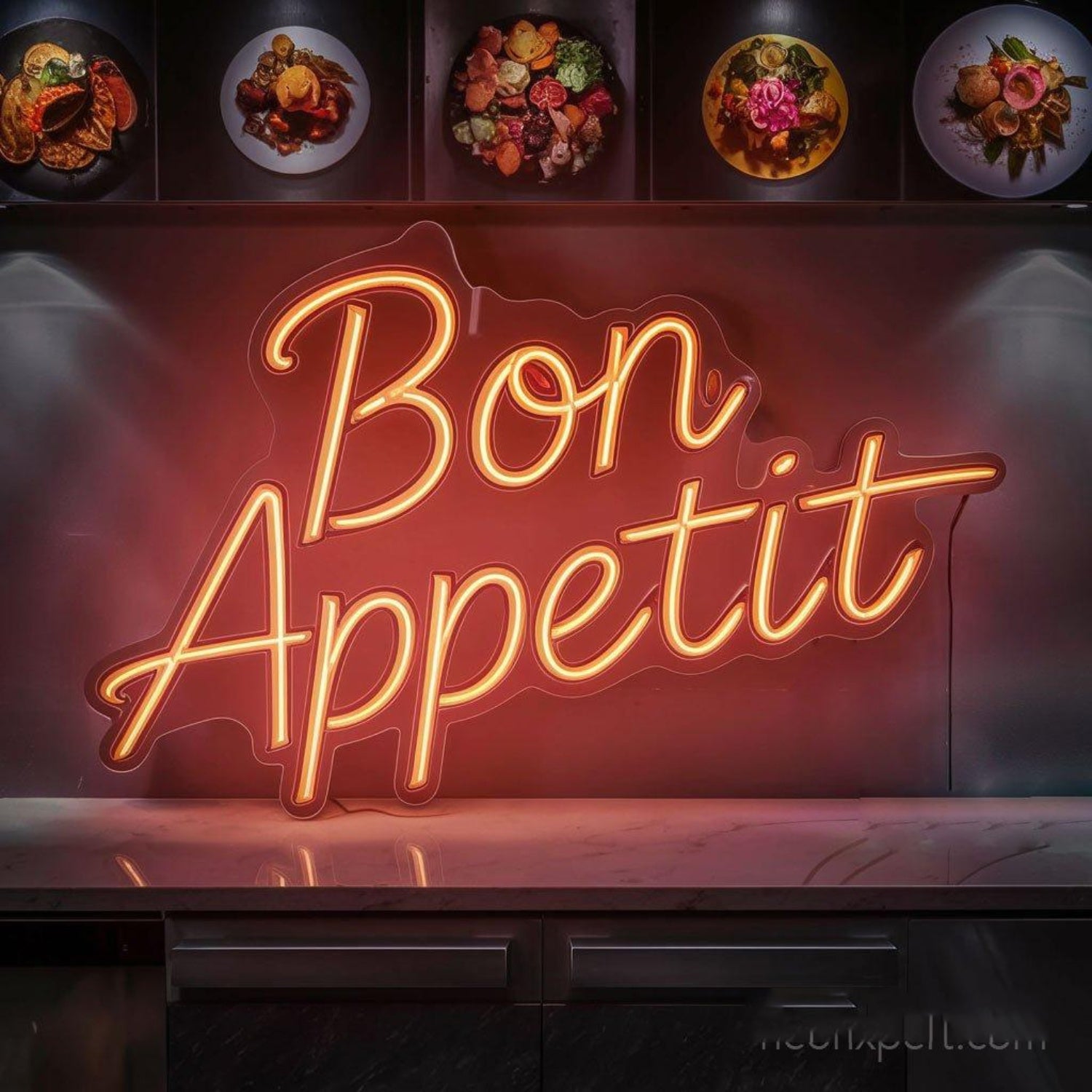 Bon Appetit Amber Script Led Neon Sign For Restaurant Kitchen Wall Decor | Shineneon