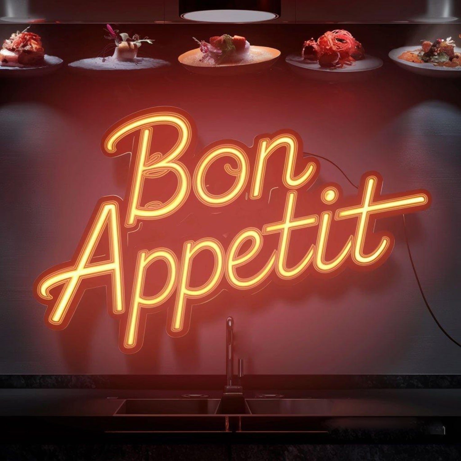 Bon Appetit Amber Script Led Neon Sign For Restaurant Kitchen Wall Decor | Shineneon