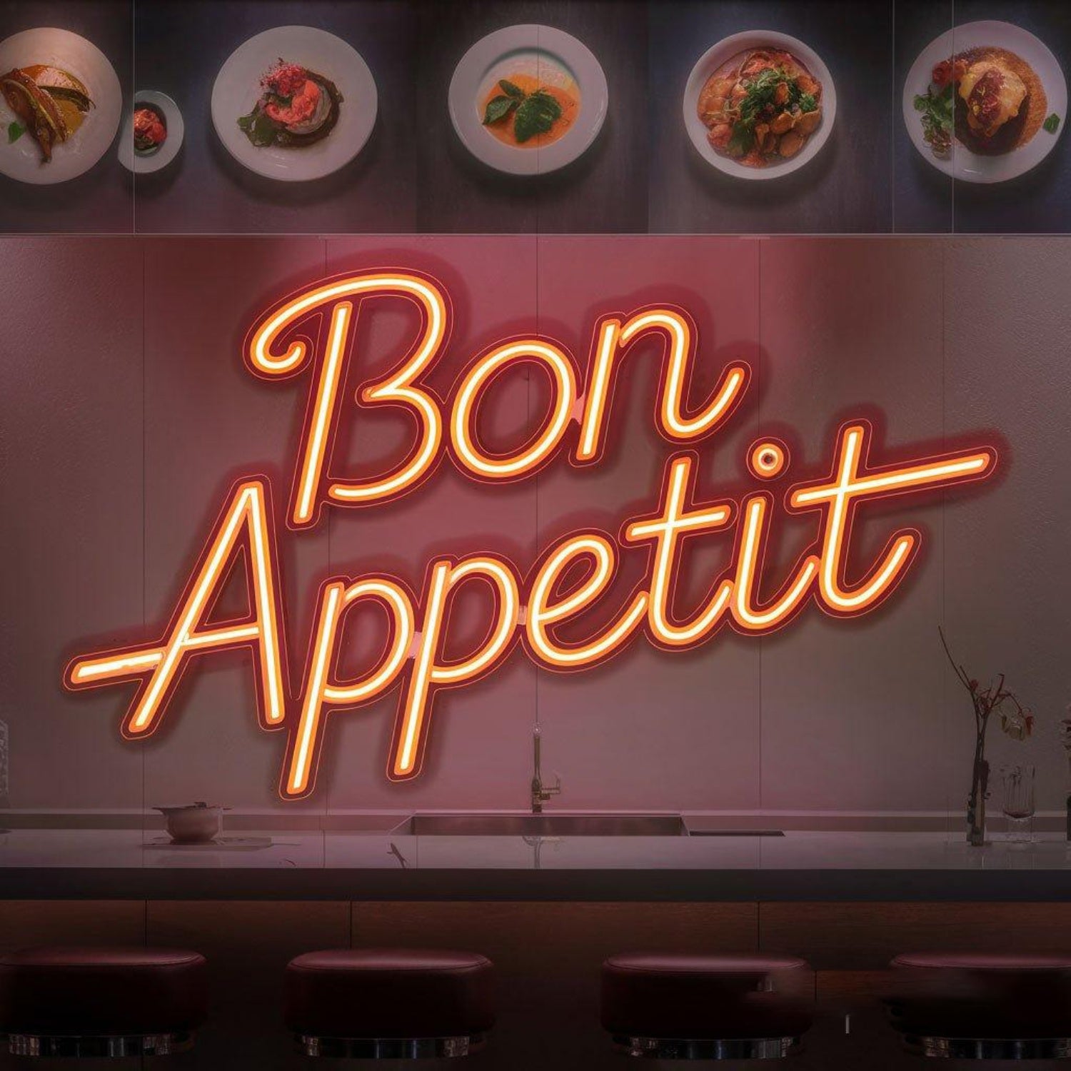 Bon Appetit Amber Script Led Neon Sign For Restaurant Kitchen Wall Decor | Shineneon