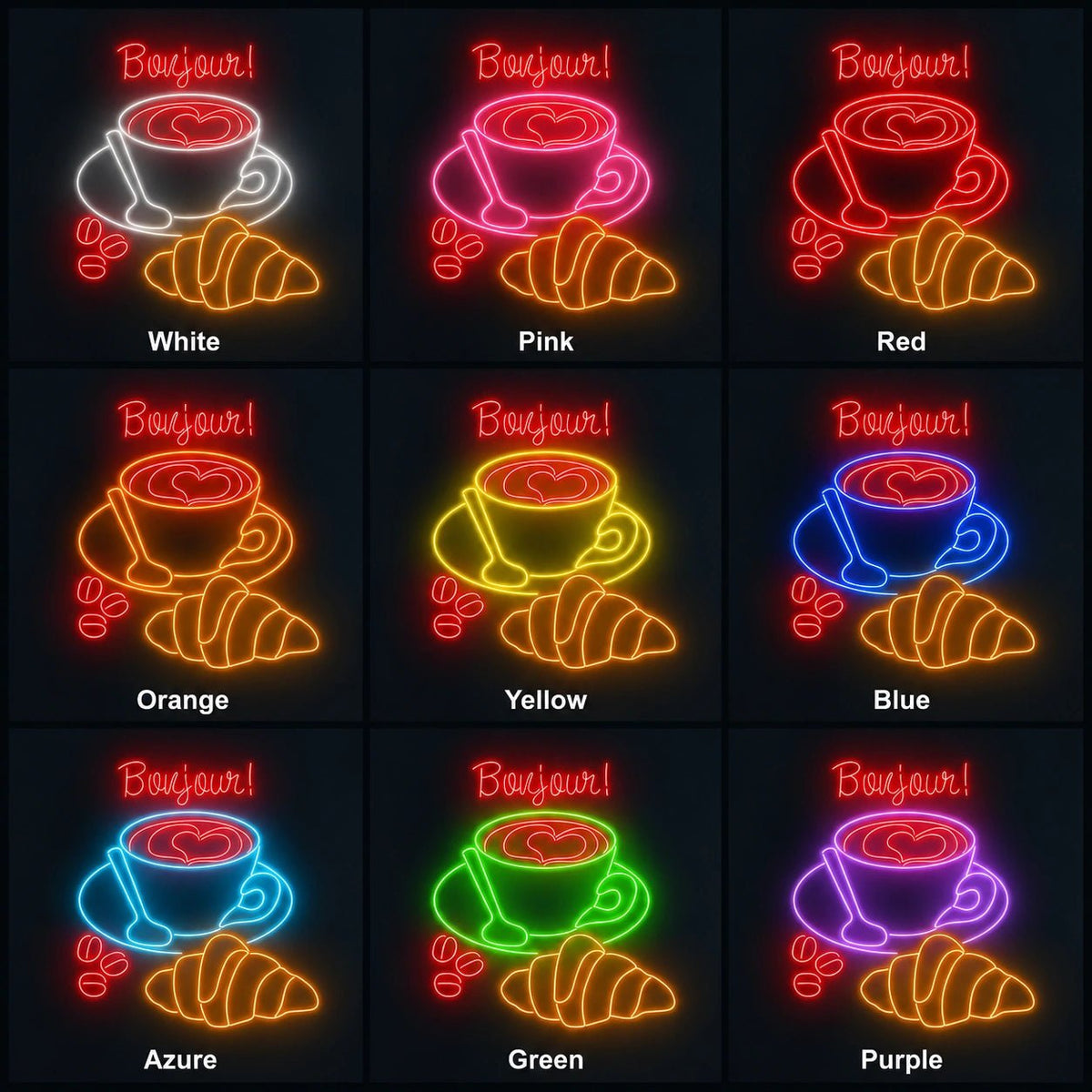 Bonjour Coffee Croissants LED Neon Sign - Shineneon