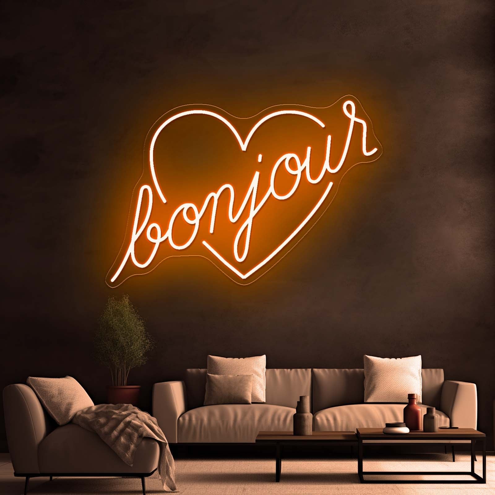 Bonjour Love Shape Led Neon Signs Wall Art - Shineneon
