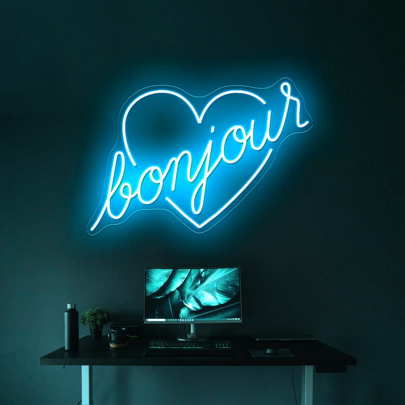 Bonjour Love Shape Led Neon Signs Wall Art - Shineneon