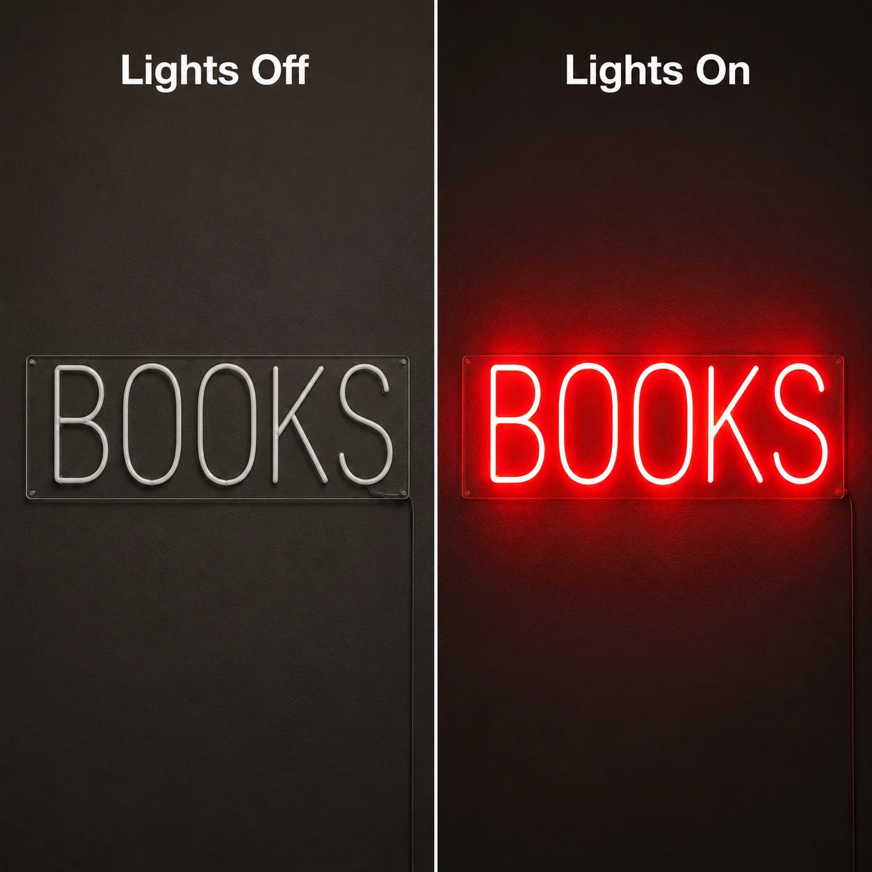 Books LED Neon Sign Wall Neon Sign - 06 Day Night Comparison