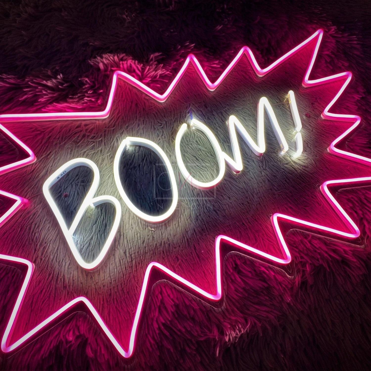 Boom Pink White Comic-Style Led Neon Sign For Indoor Party Decor | Shineneon