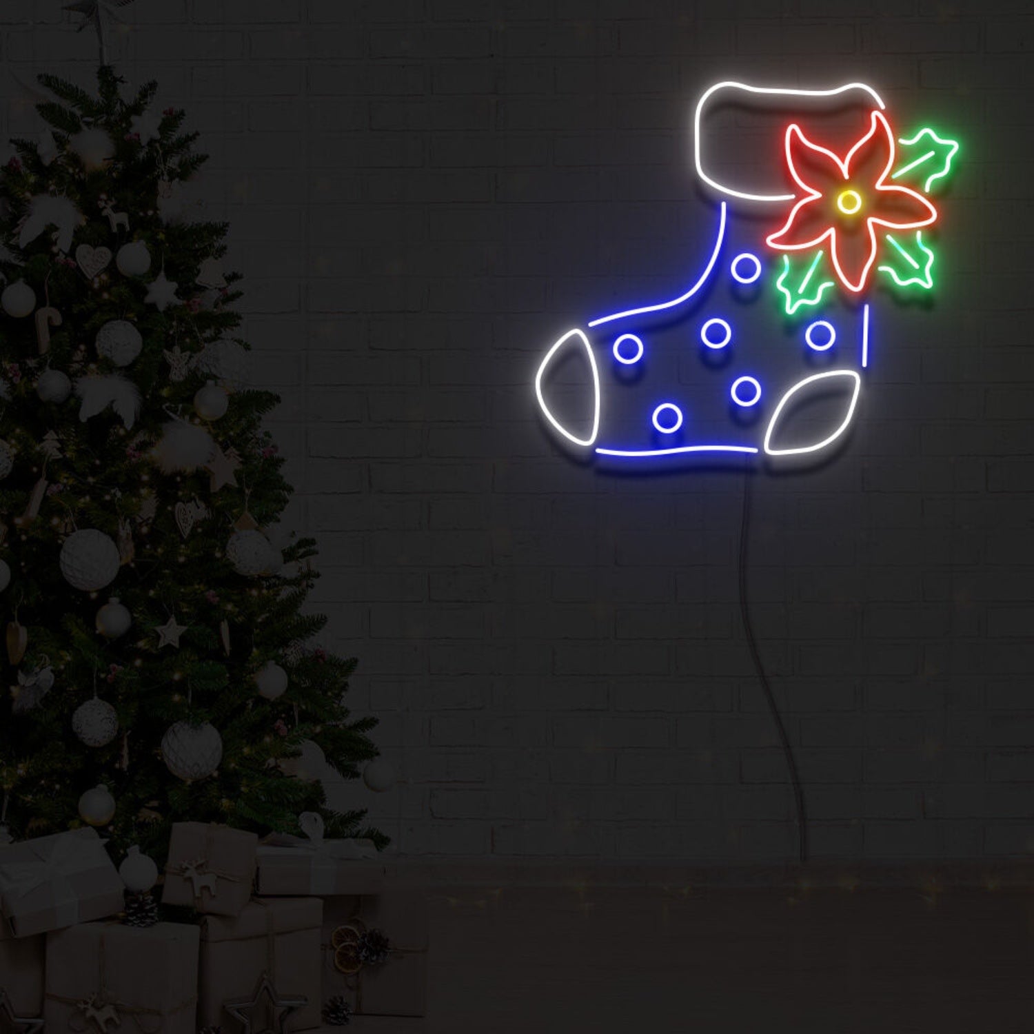 Boot Sock With Ponsettia Flower Led Neon Sign Light For Home Party | Shineneon