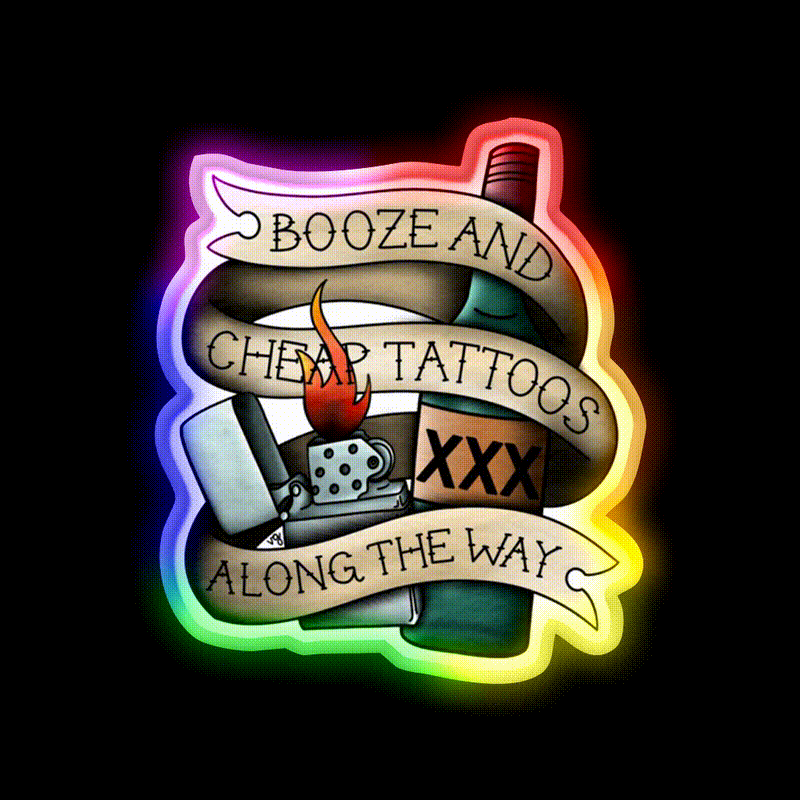 Booze Cheap Tattoos Whiskey Drink Bar Led Neon Sign Rgb Color