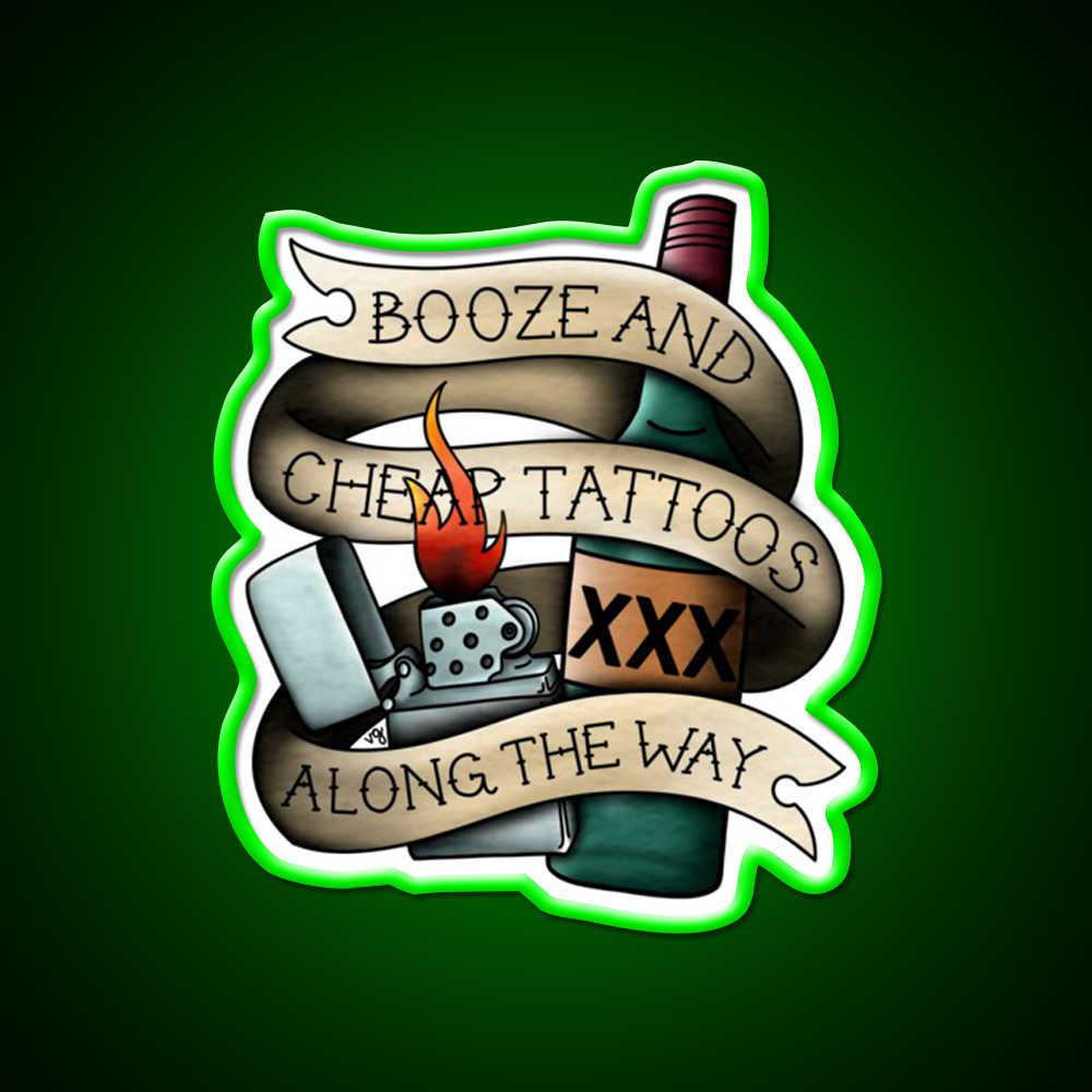 Booze Cheap Tattoos Whiskey Drink Bar Led Neon Sign Rgb Color