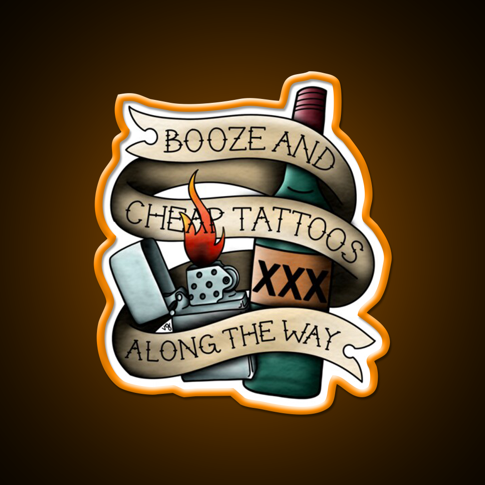 Booze Cheap Tattoos Whiskey Drink Bar Led Neon Sign Rgb Color