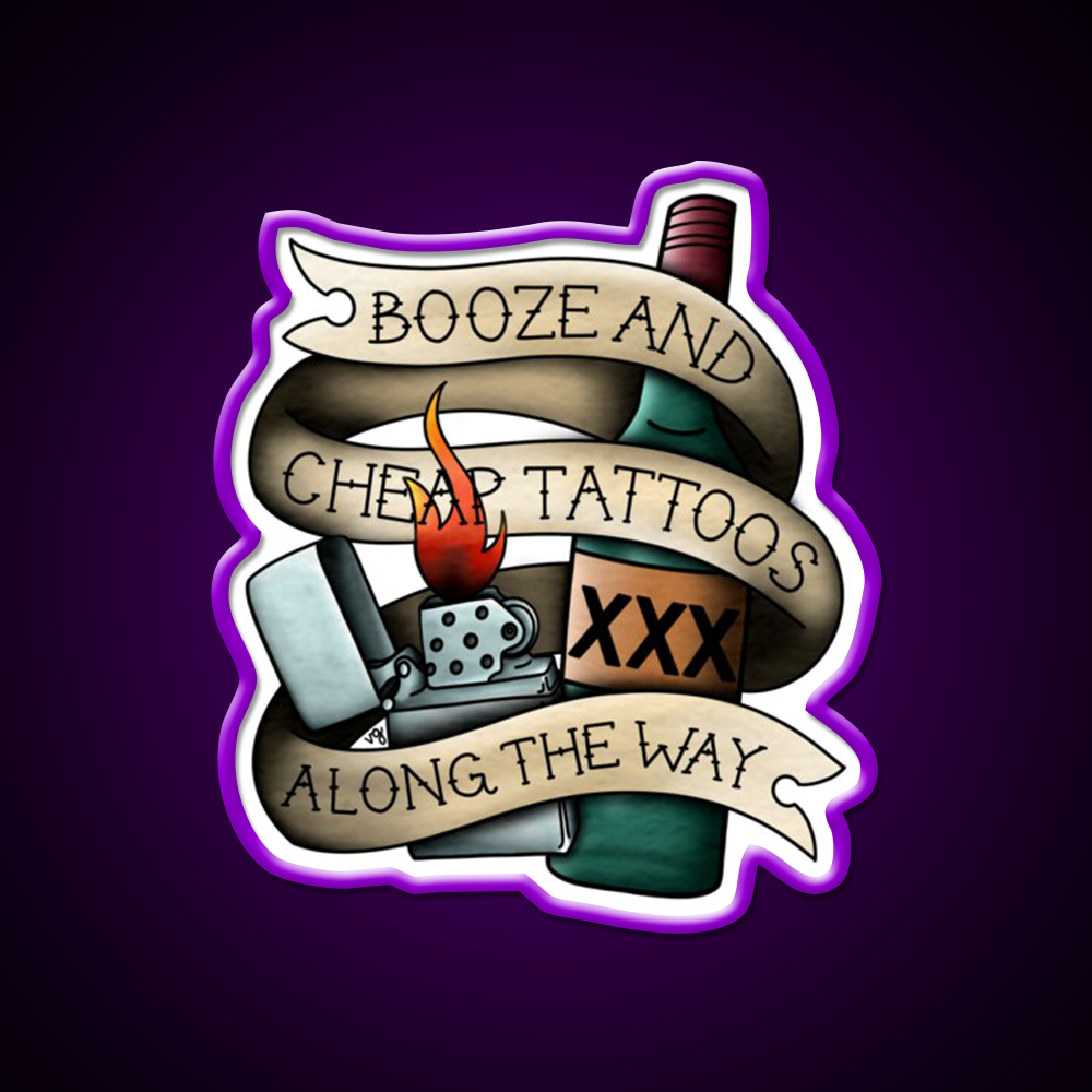 Booze Cheap Tattoos Whiskey Drink Bar Led Neon Sign Rgb Color