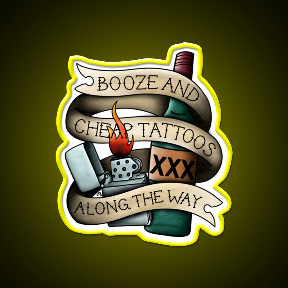 Booze Cheap Tattoos Whiskey Drink Bar Led Neon Sign Rgb Color