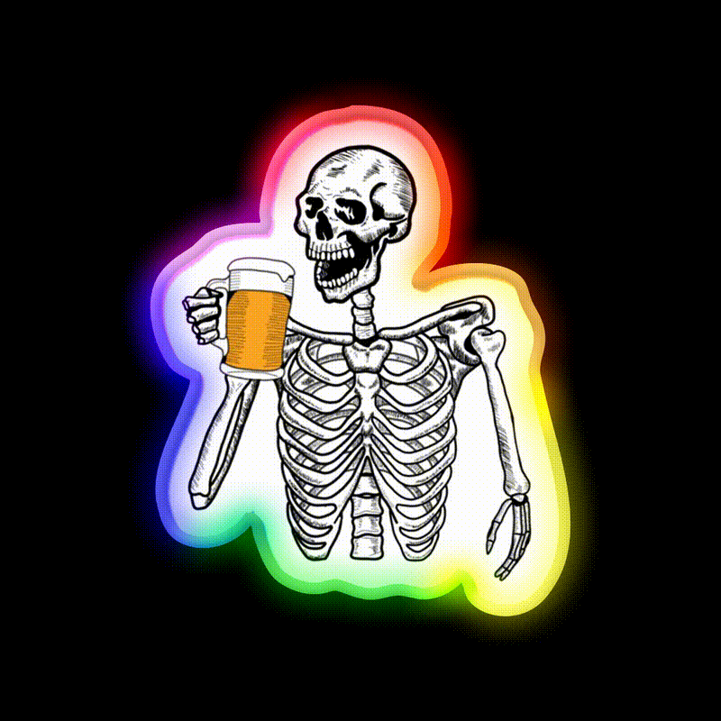 Boozy Skeleton Beer Bar Decor Led Neon Sign Rgb Color - LED neon sign close-up detail