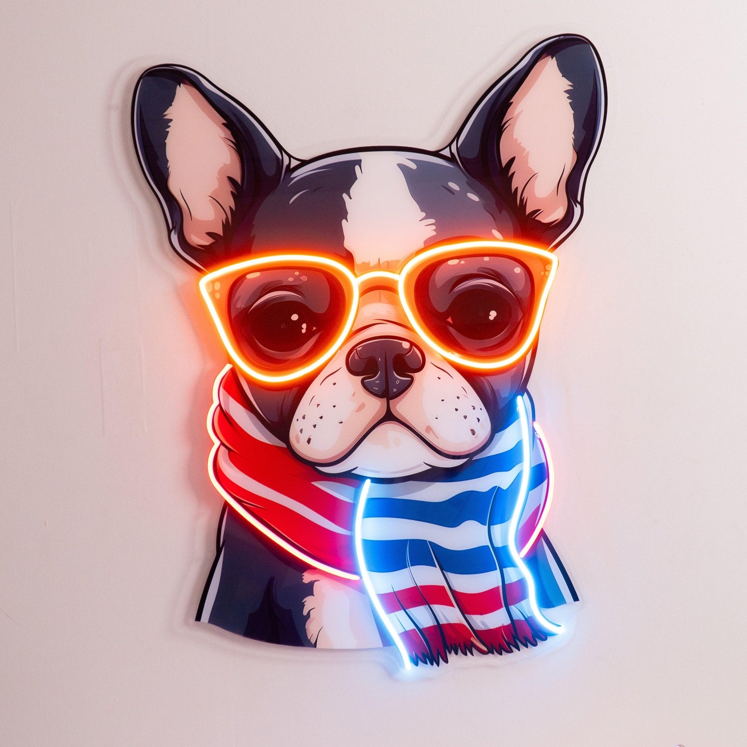 Boston Terrier Dog Orange Glasses Uv Printed Led Neon Sign For Pet Shop Home Decor | Shineneon