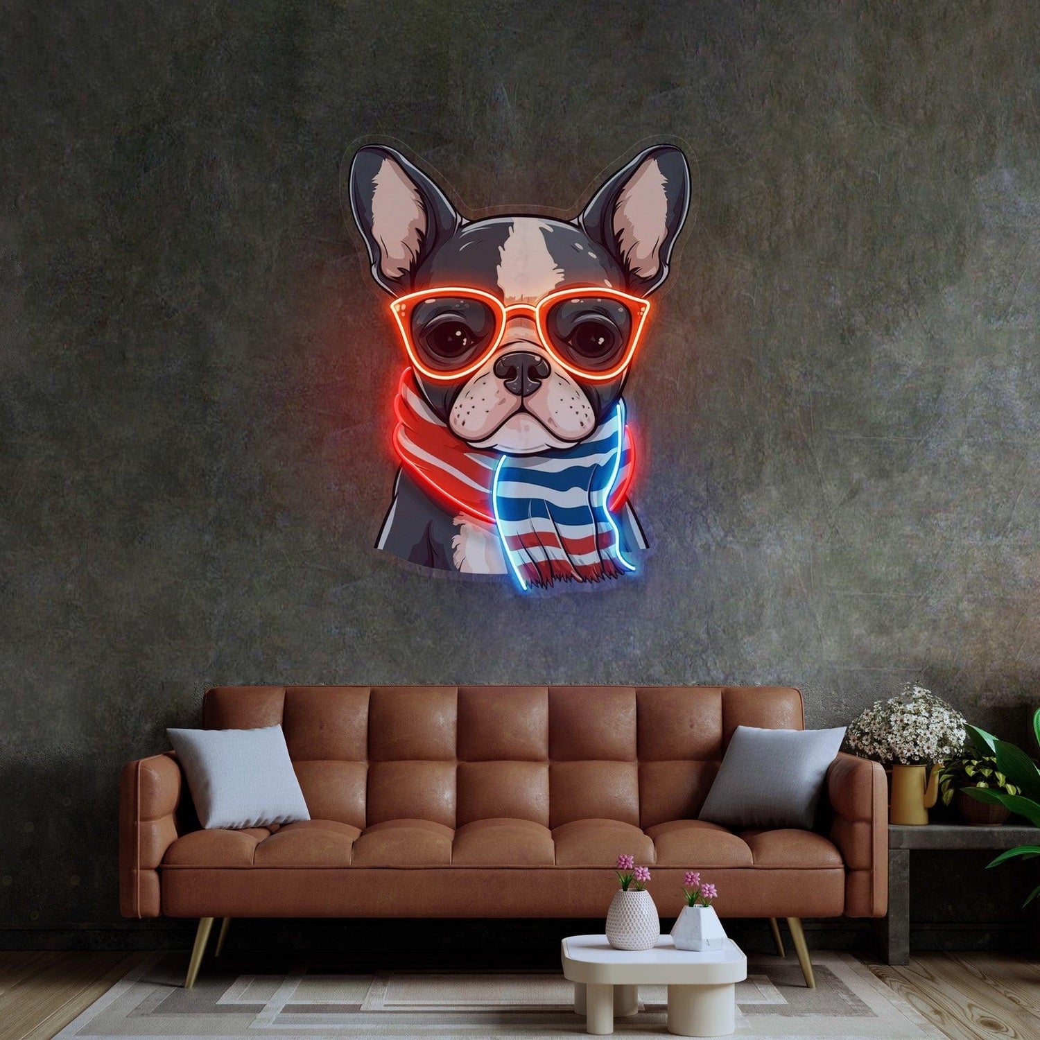 Boston Terrier Dog Orange Glasses Uv Printed Led Neon Sign For Pet Shop Home Decor | Shineneon