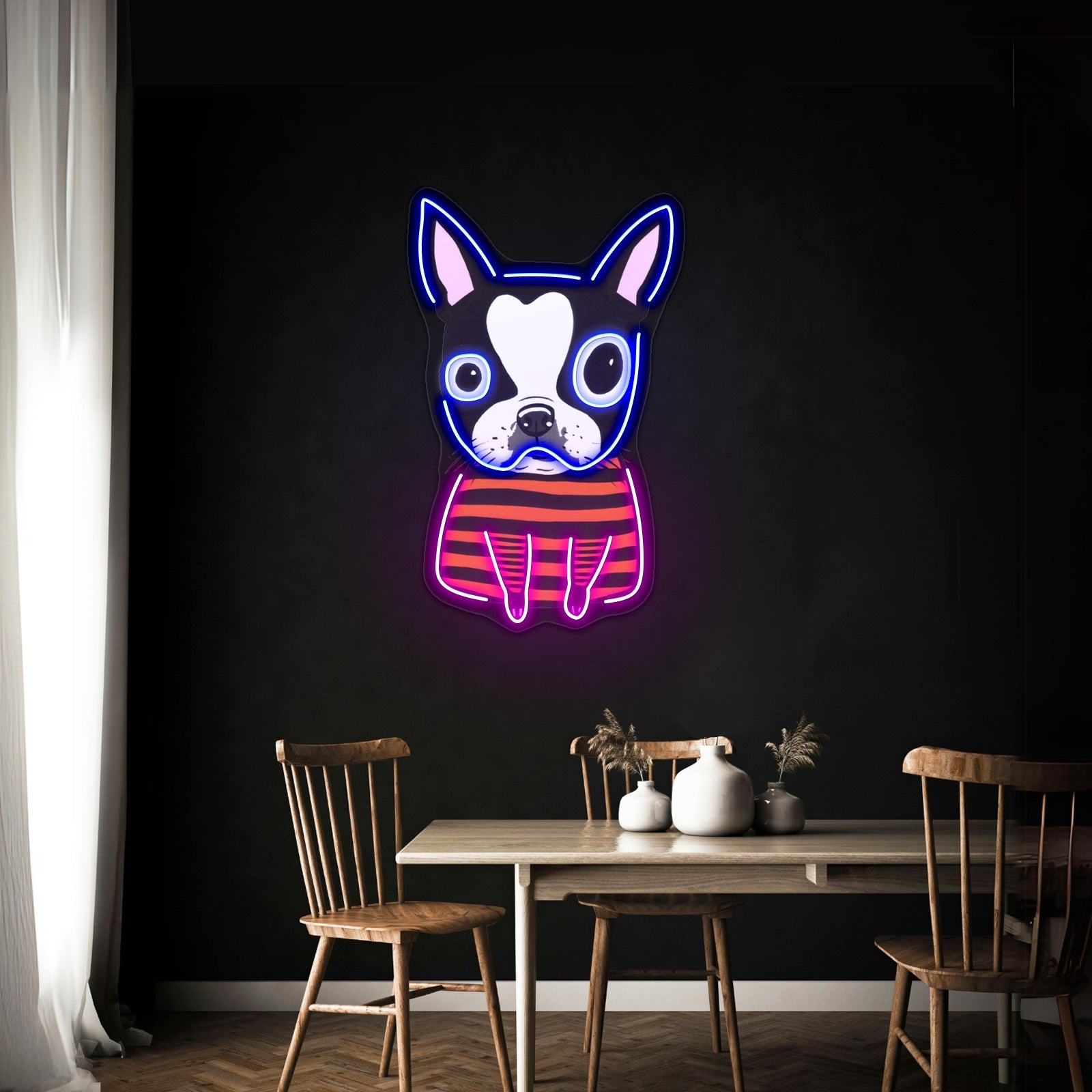Boston Terrier Striped Artwork Led Neon Sign - Shineneon