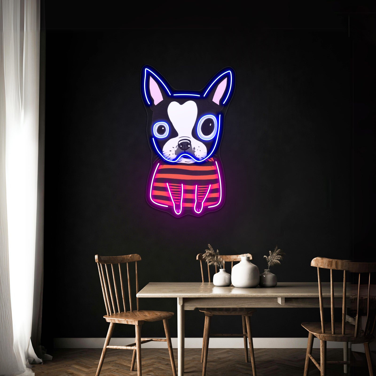 Boston Terrier Striped Artwork Led Neon Sign
