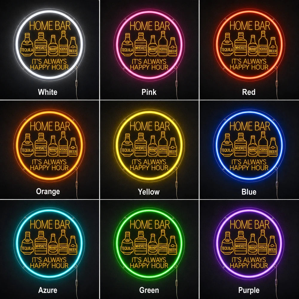 Bottles Happy Hour Neon Sign LED Neon Sign color grid