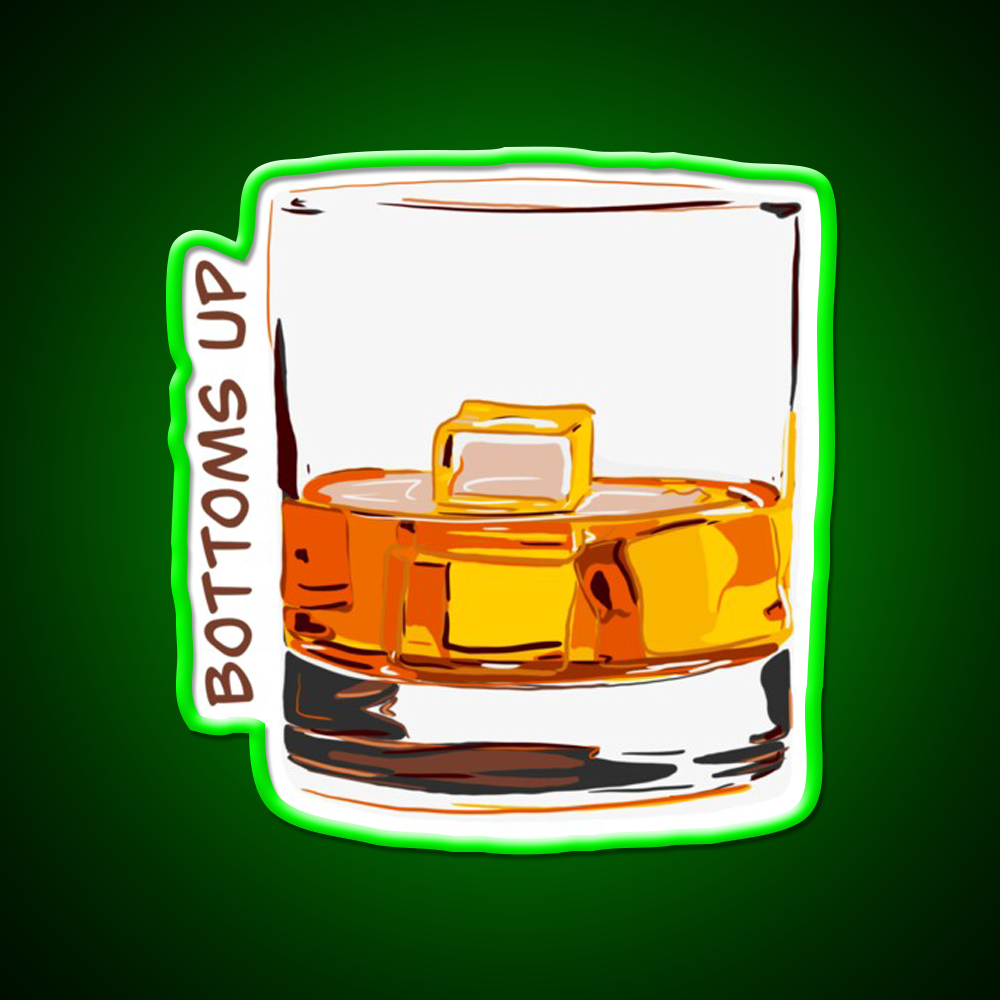 Bottoms Up Whiskey Drink Bar Led Neon Sign Rgb Color