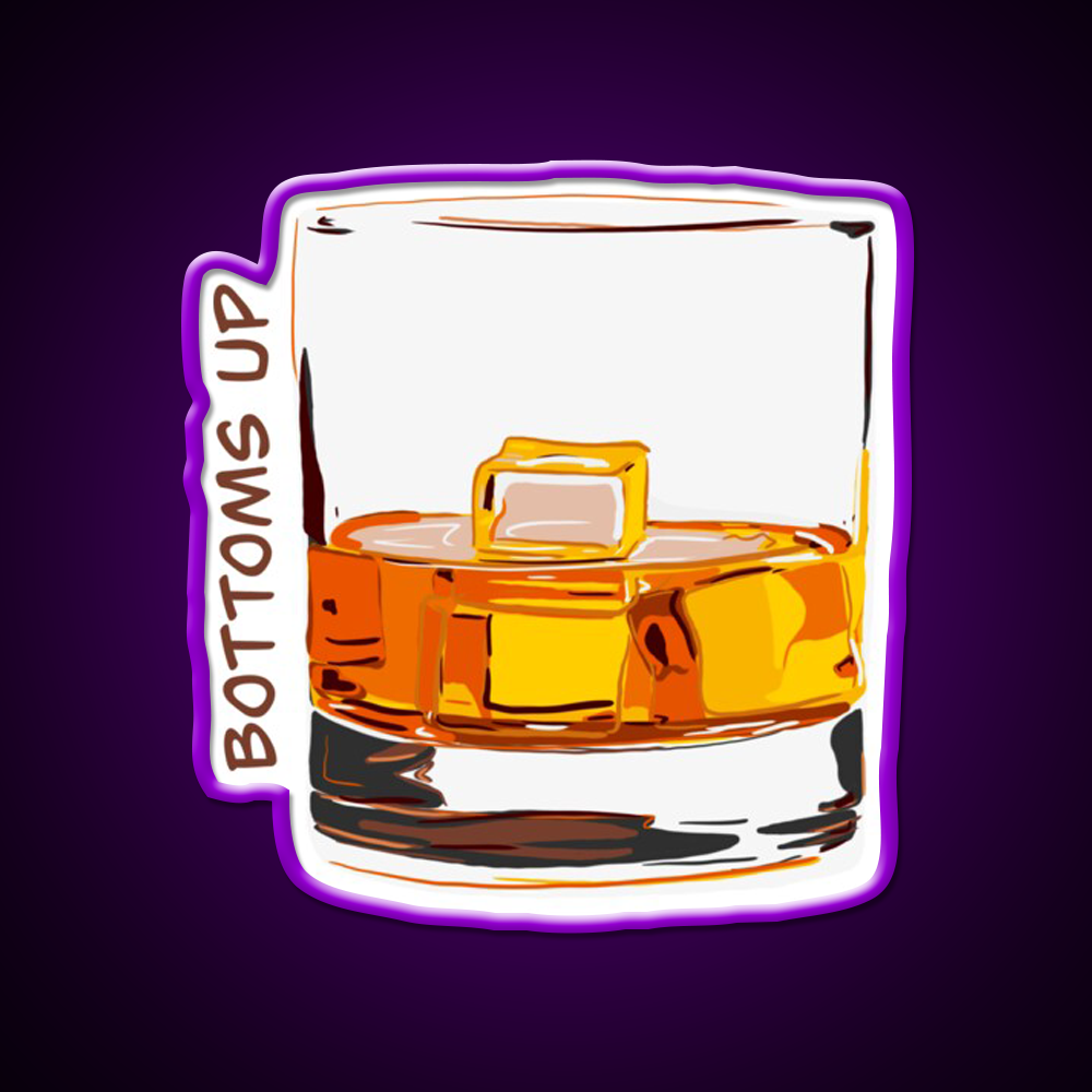 Bottoms Up Whiskey Drink Bar Led Neon Sign Rgb Color