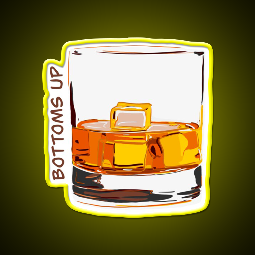 Bottoms Up Whiskey Drink Bar Led Neon Sign Rgb Color