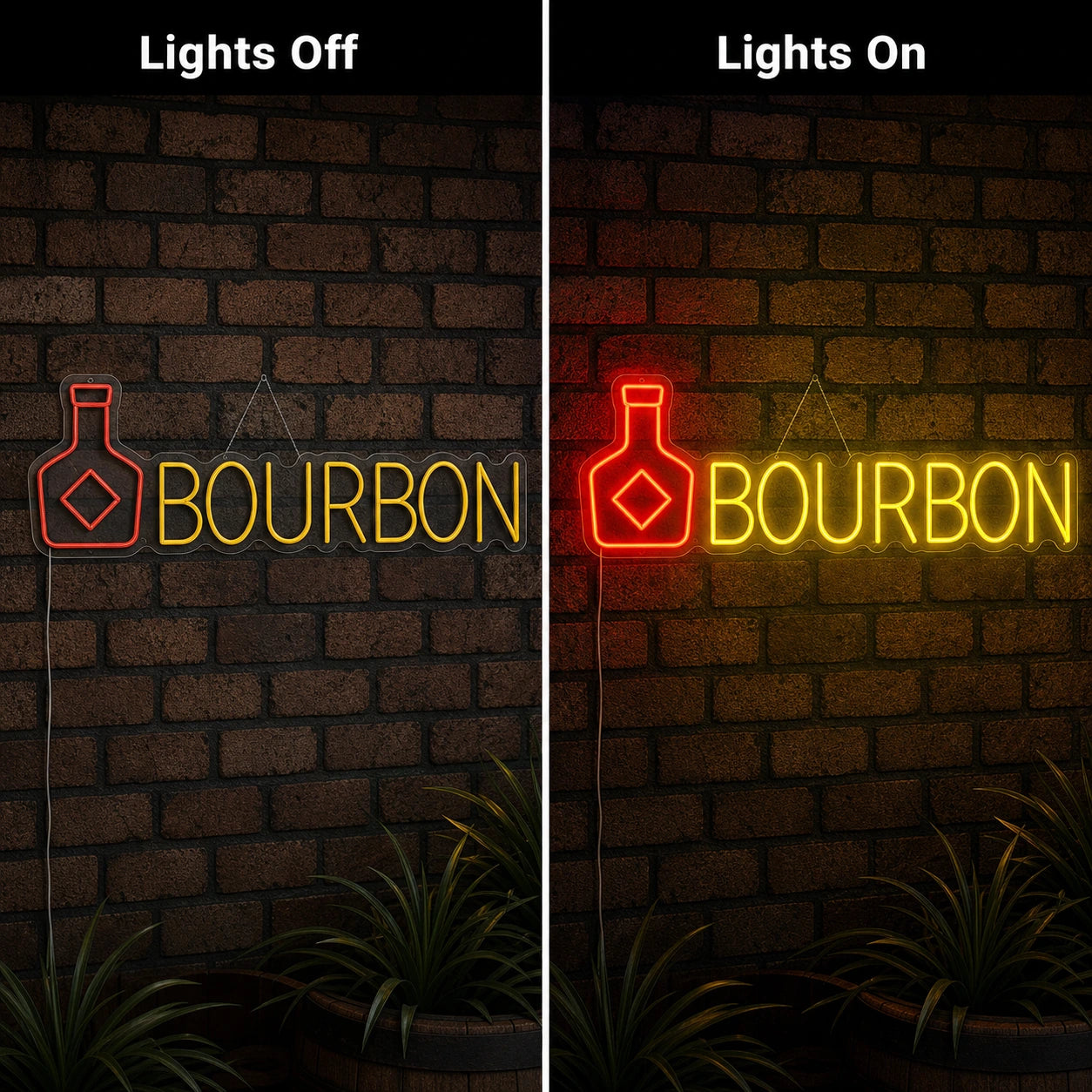 Bourbon Bar Neon Sign LED Neon Sign day and night comparison