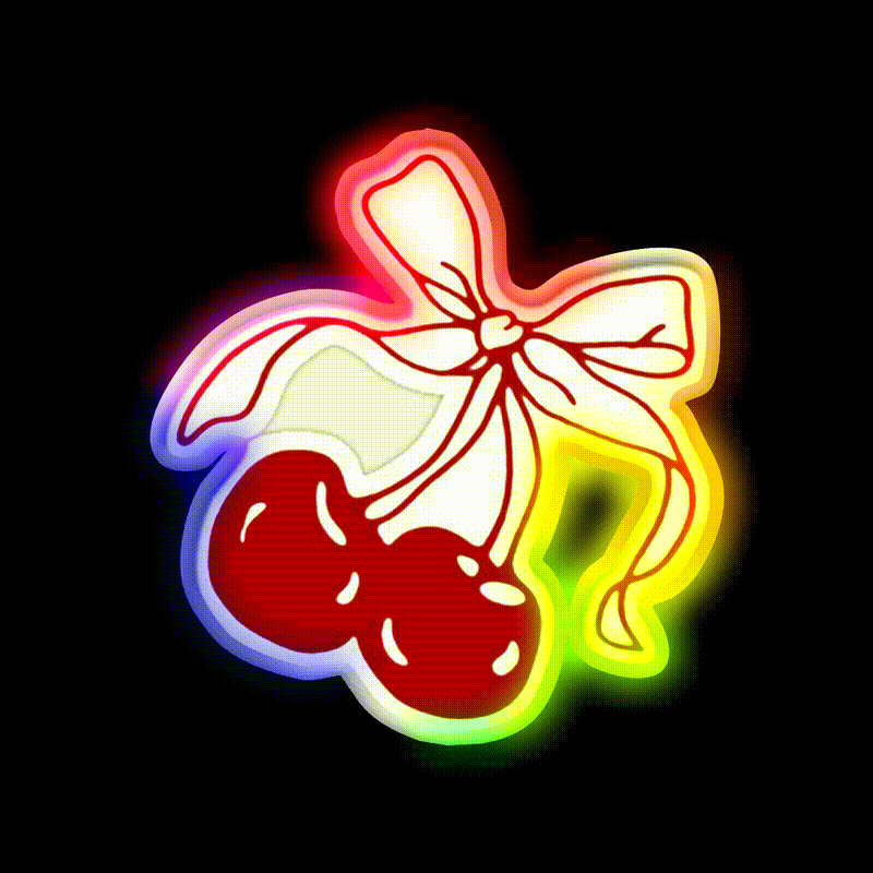 Bow Tied Cherries Cocktail Bar Decor Led Neon Sign Rgb Color - LED neon sign close-up detail