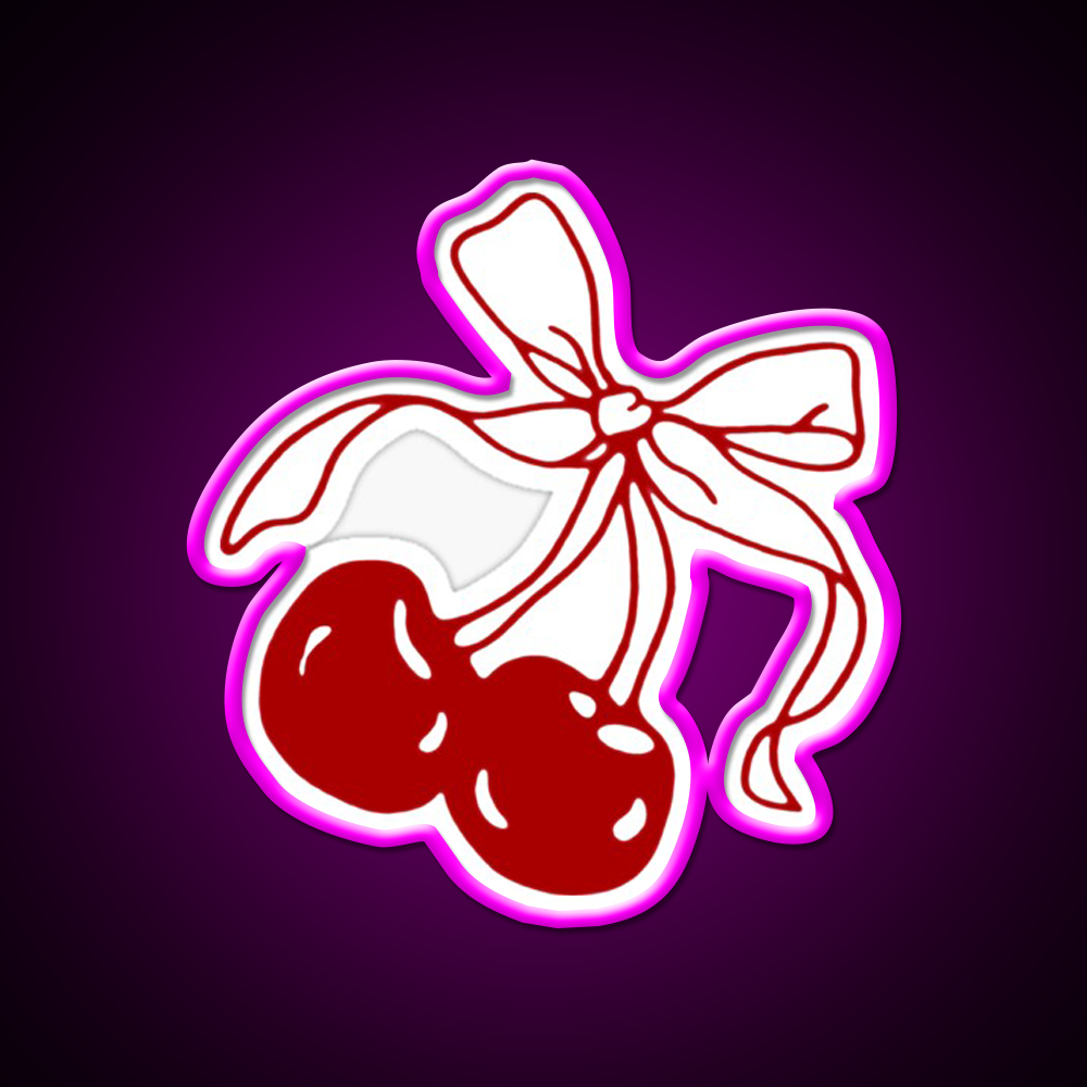 Bow Tied Cherries Cocktail Bar Decor Led Neon Sign Rgb Color - Neon sign mounted on wall in room