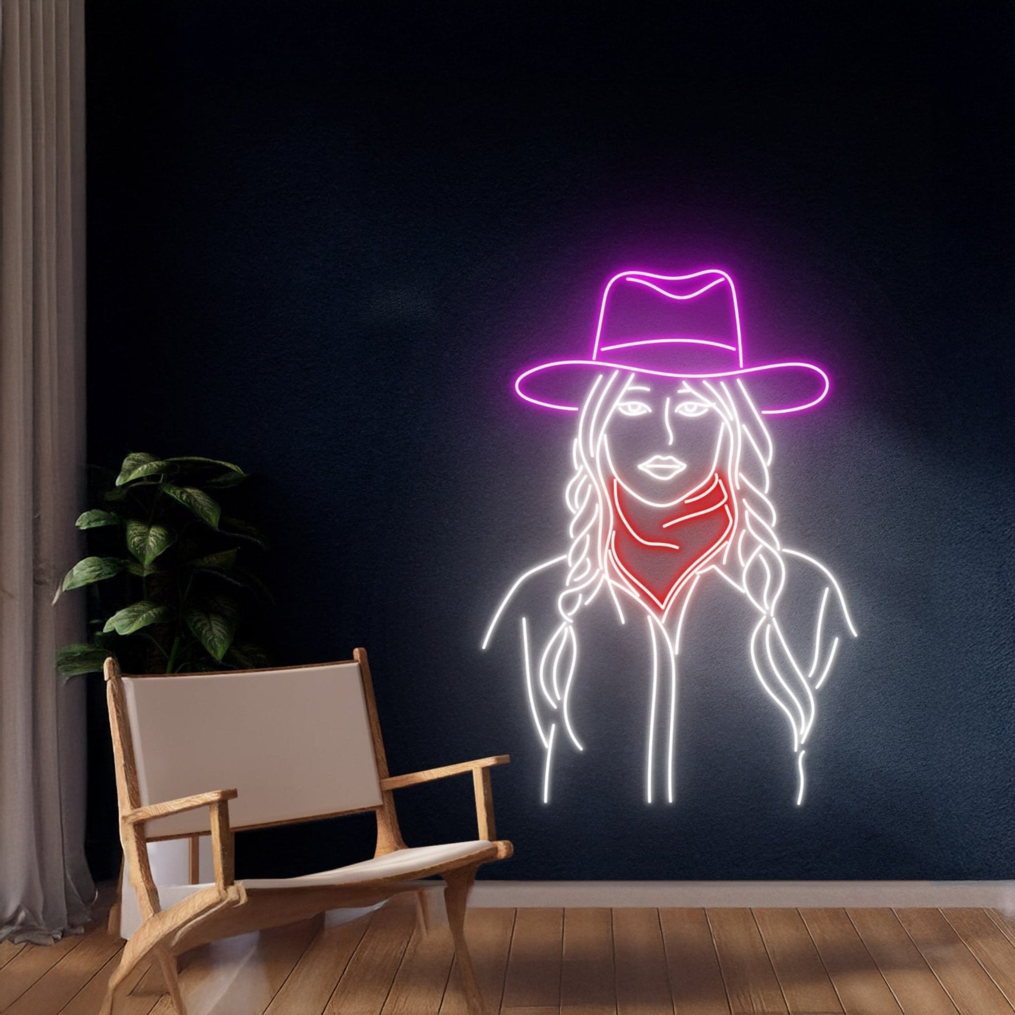 Braided Hair Cowgirl Led Sign Western Woman Led Light - Shineneon