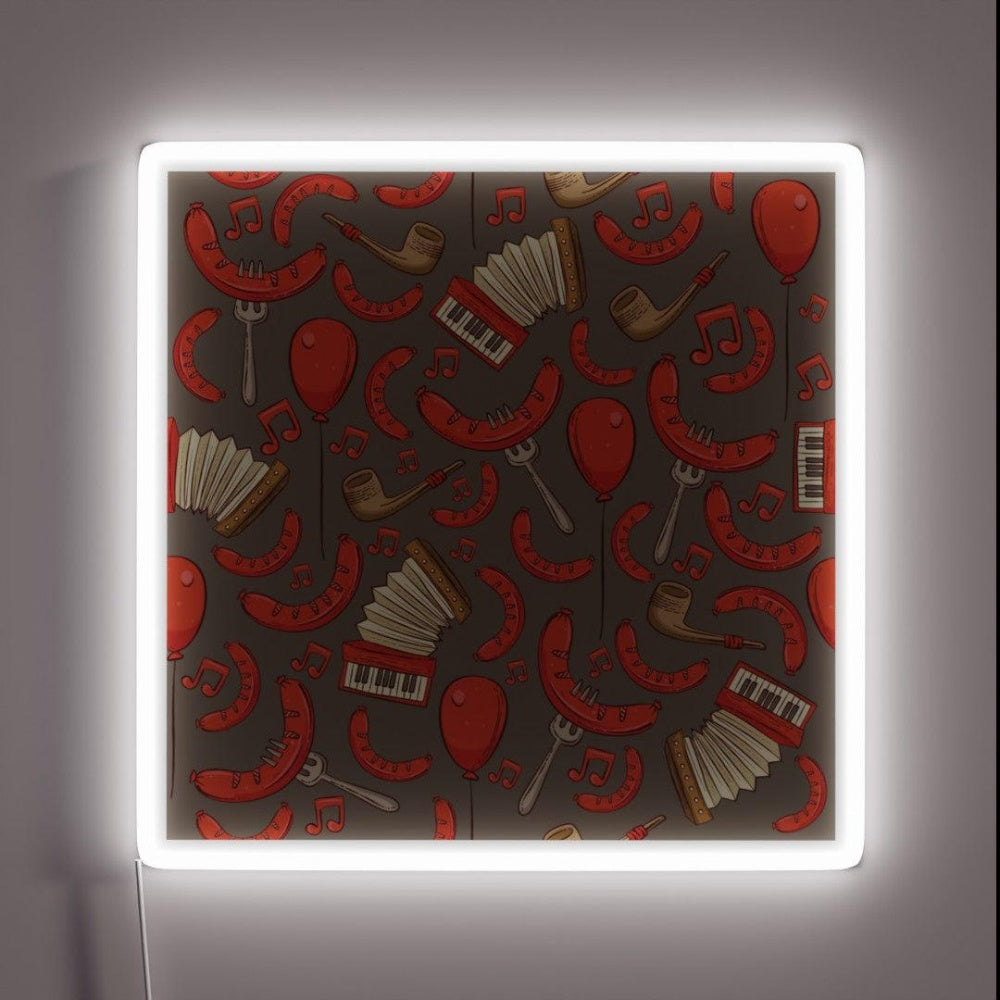 Bratwurst And Music Oktoberfest Dark Chocolate Led Neon Sign