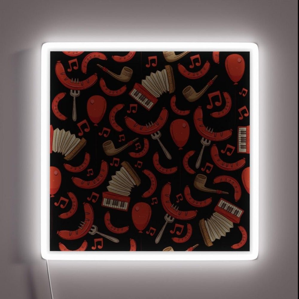 Bratwurst And Music Oktoberfest Pattern Black Rgb Led Neon Sign - Shineneon