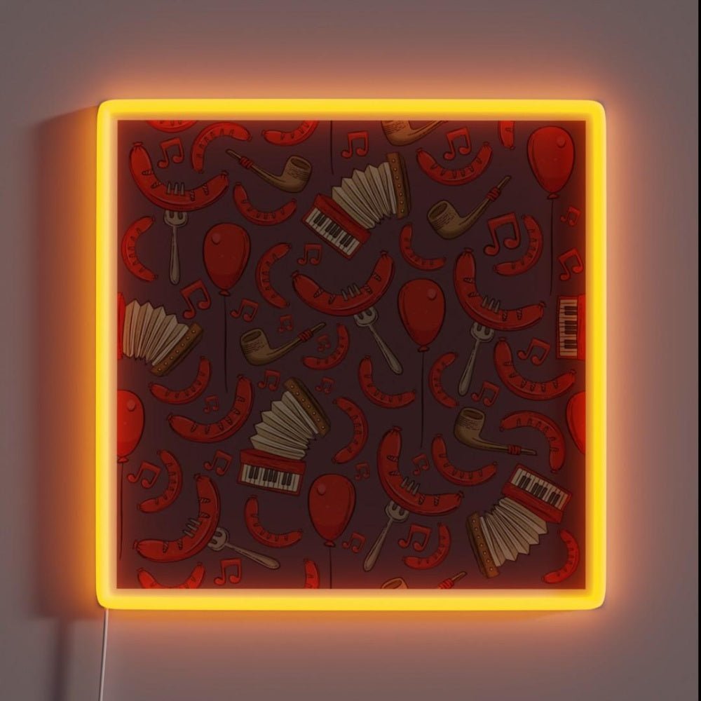 Bratwurst And Music Oktoberfest Pattern Grape Rgb Led Neon Sign - Shineneon