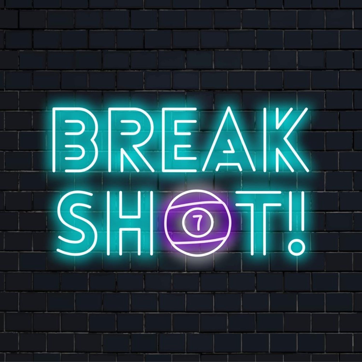 Break Shot 7 Led Neon Sign Cyan-Purple Billiard Bar Decor | Shineneon