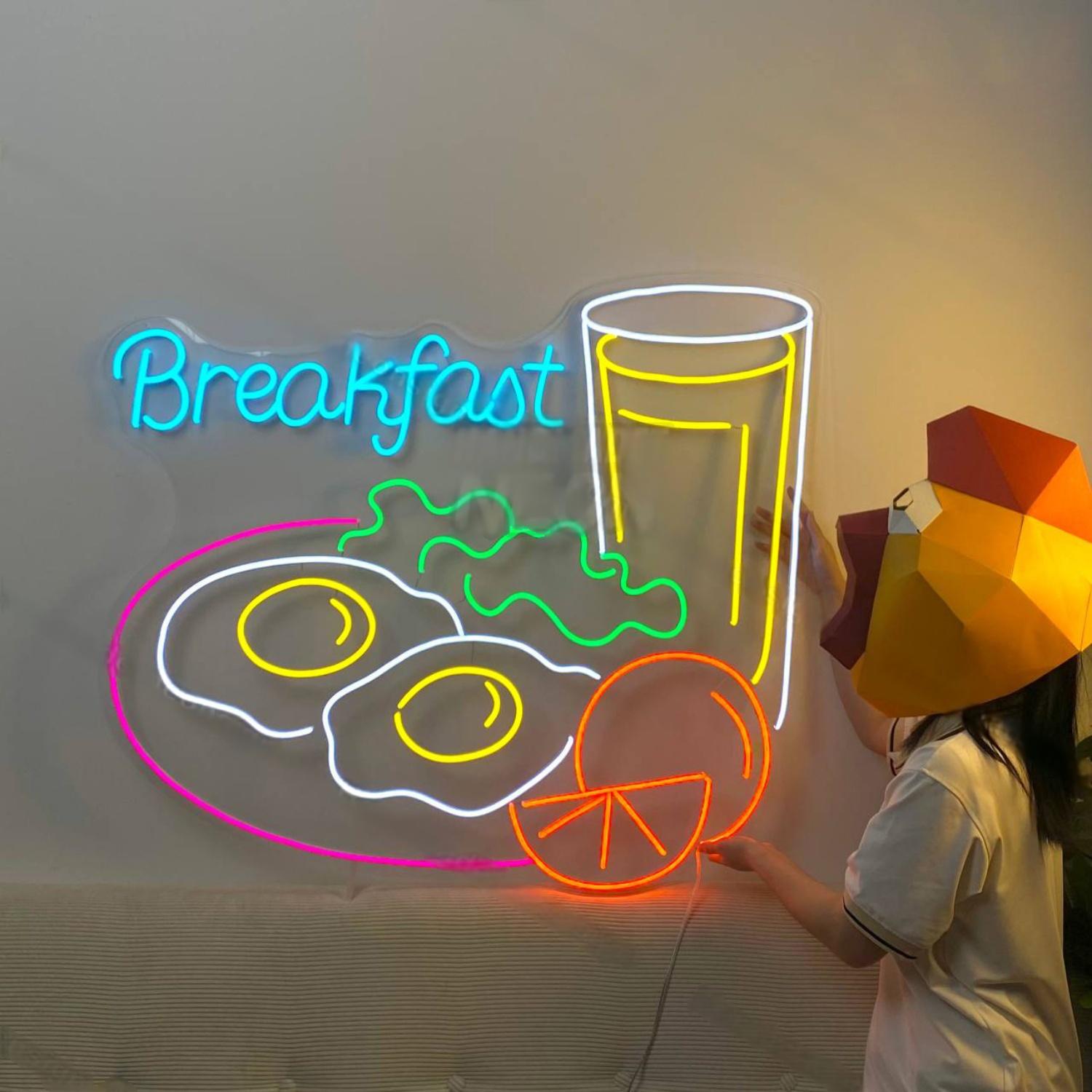 Breakfast Fried Eggs With Orange Juice Led Neon Sign Food Led Neon Sign | Shineneon
