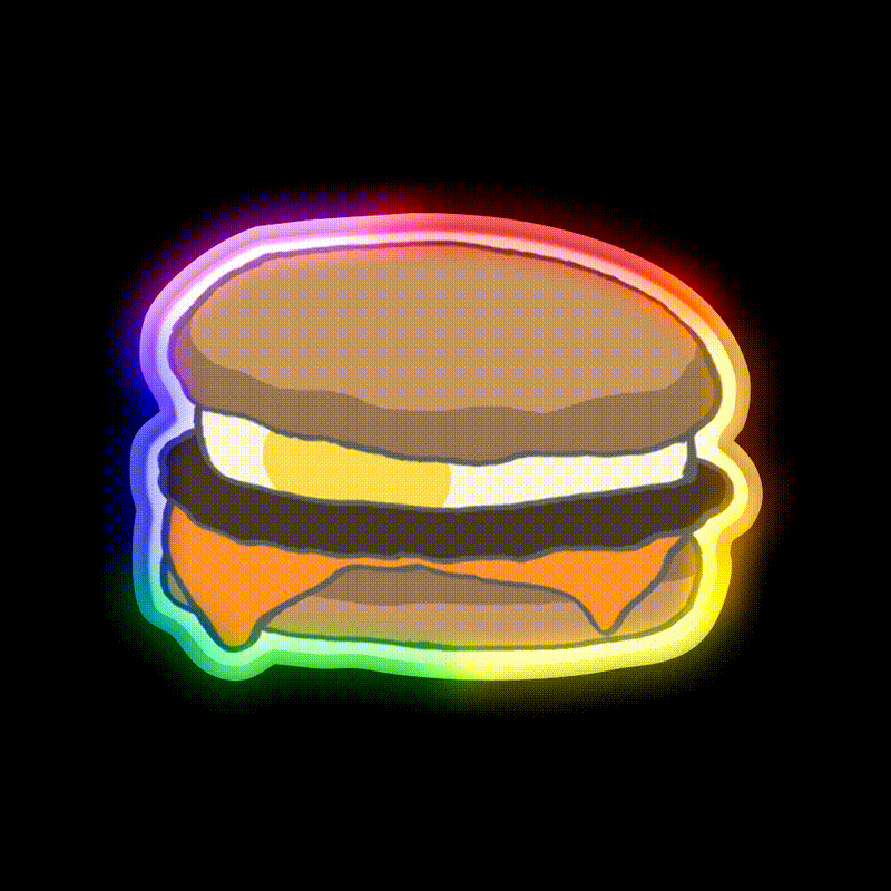 Breakfast Sandwich With Sausage Cheese Led Neon Sign For Burger Place Rgb Color - LED neon sign close-up detail