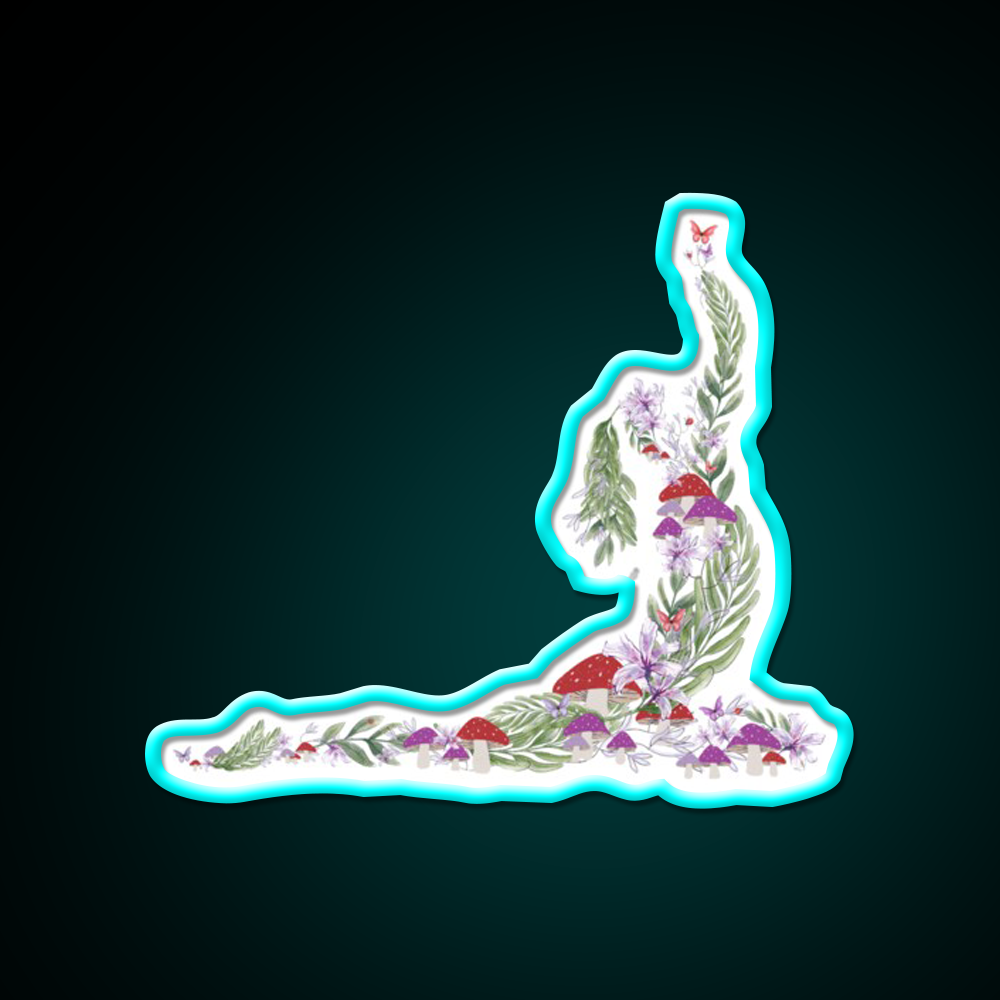 Breath Of The Forest Yoga Silhouette Mushrooms Leaves Yoga Led Neon Sign Rgb Color