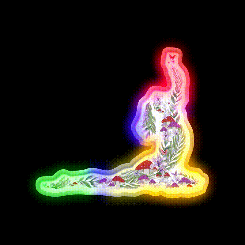Breath Of The Forest Yoga Silhouette Mushrooms Leaves Yoga Led Neon Sign Rgb Color