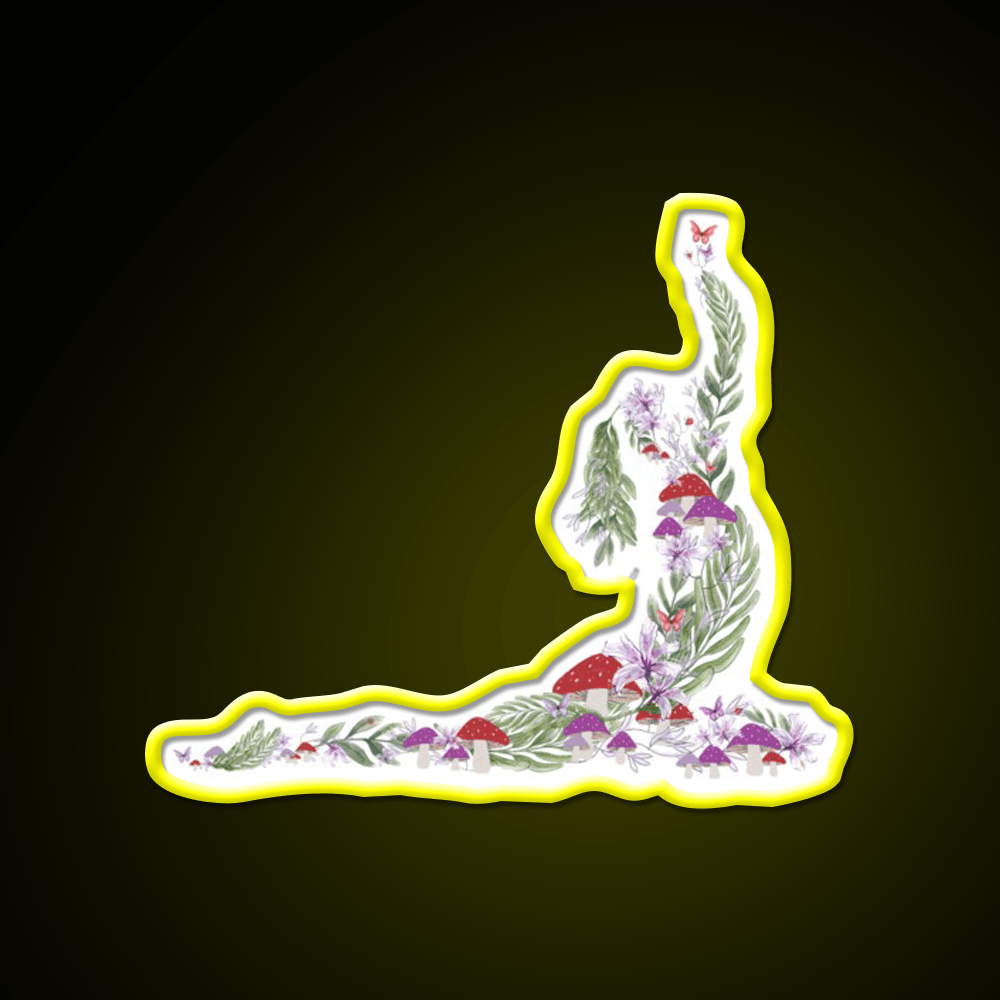 Breath Of The Forest Yoga Silhouette Mushrooms Leaves Yoga Led Neon Sign Rgb Color - Shineneon