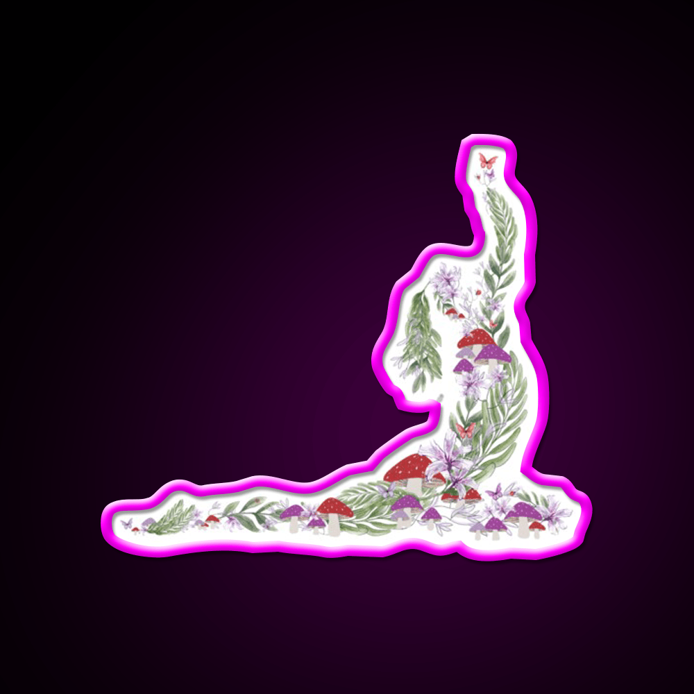 Breath Of The Forest Yoga Silhouette Mushrooms Leaves Yoga Led Neon Sign Rgb Color - Shineneon