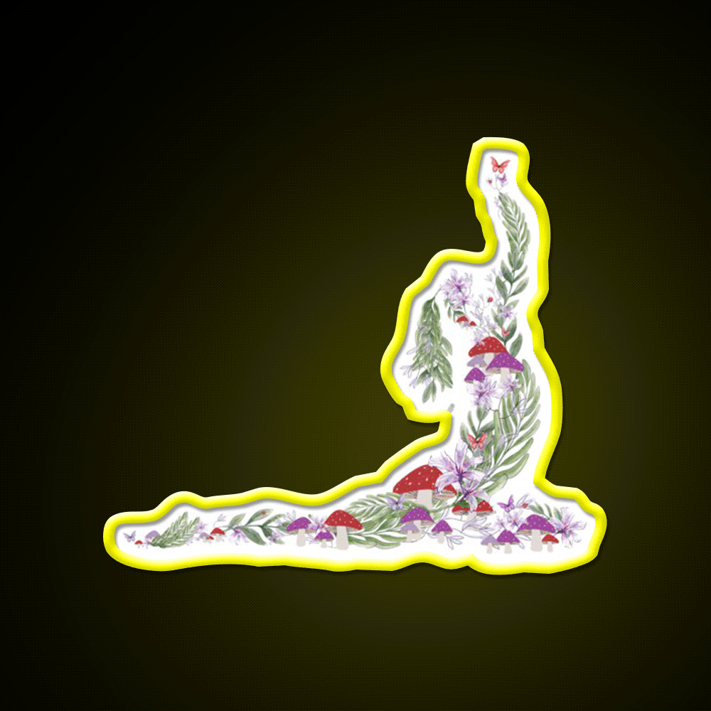 Breath Of The Forest Yoga Silhouette Mushrooms Leaves Yoga Led Neon Sign Rgb Color
