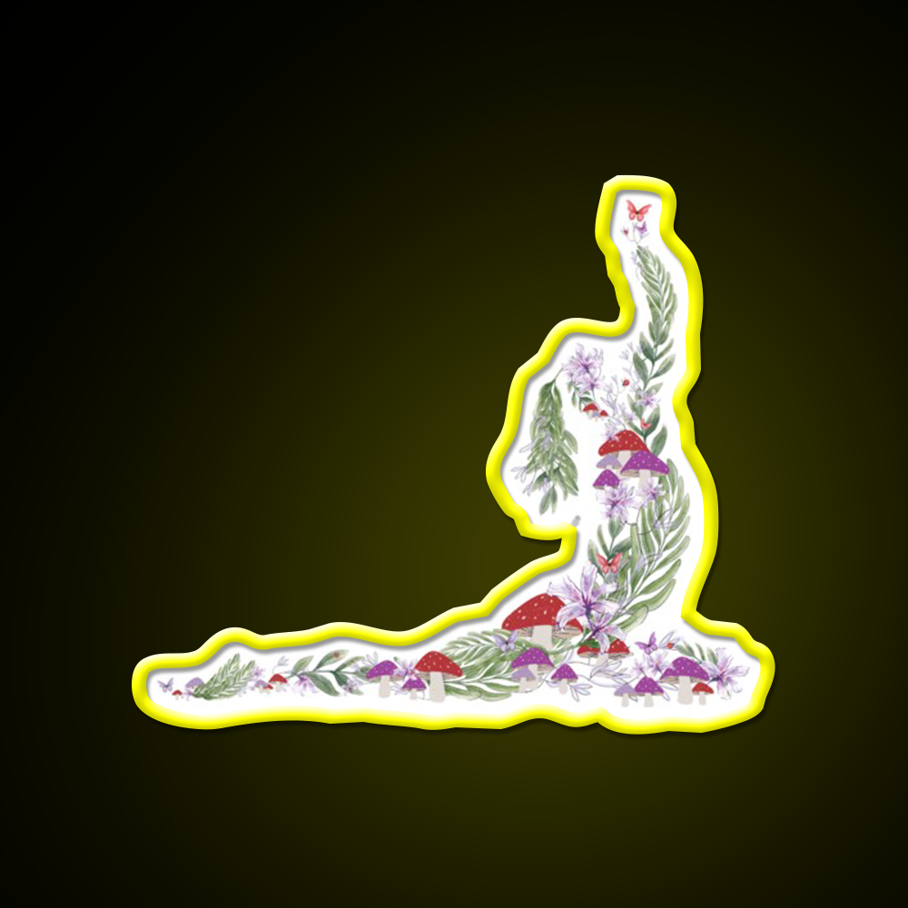 Breath Of The Forest Yoga Silhouette Mushrooms Leaves Yoga Led Neon Sign Rgb Color