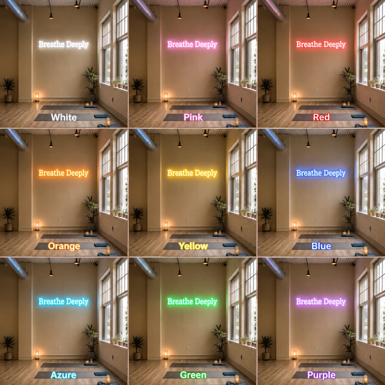 Breathe Deeply LED Neon Sign - 05 Color Grid