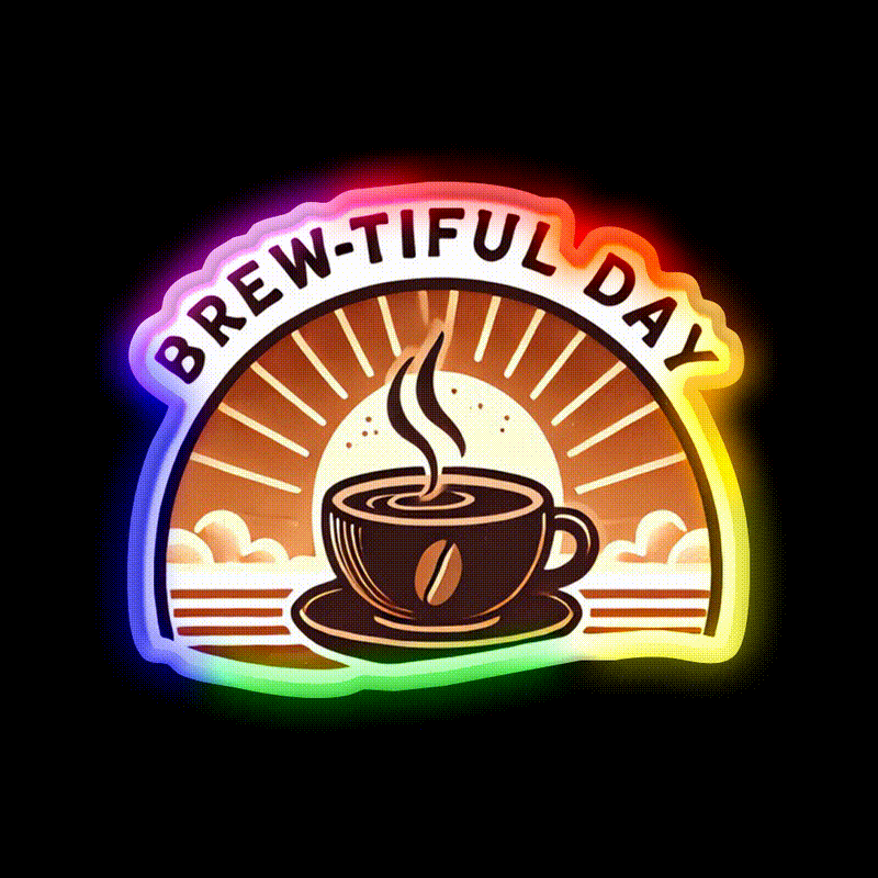 Brew Tiful Day Cup Of Coffee Cafe Led Neon Sign Espresso Bar Art Rgb Color