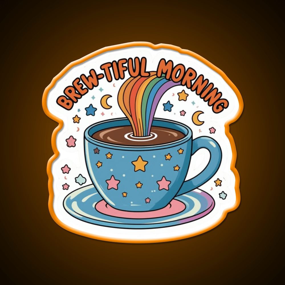 Brew Tiful Morning Rainbow Magic Cafe Led Neon Sign Espresso Bar Art Rgb Color - Shineneon