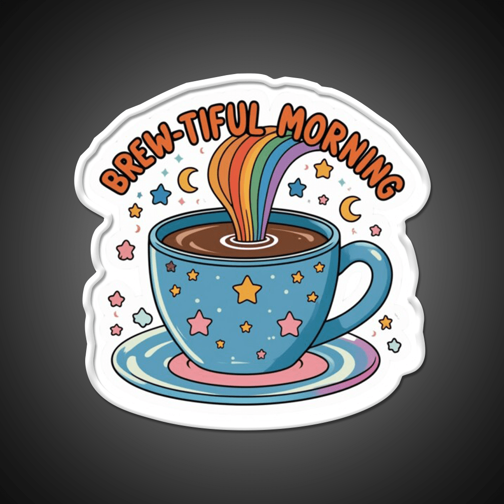 Brew Tiful Morning Rainbow Magic Cafe Led Neon Sign Espresso Bar Art Rgb Color - Shineneon