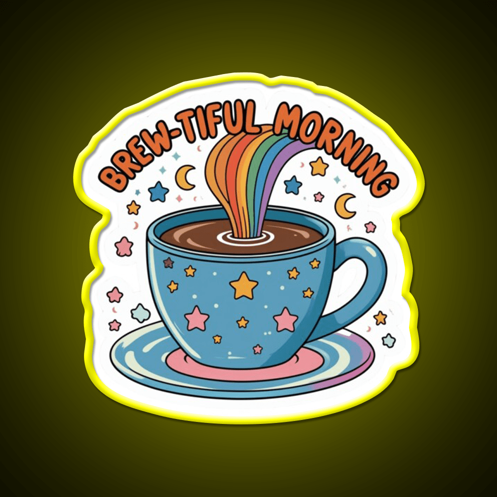 Brew Tiful Morning Rainbow Magic Cafe Led Neon Sign Espresso Bar Art Rgb Color - Shineneon