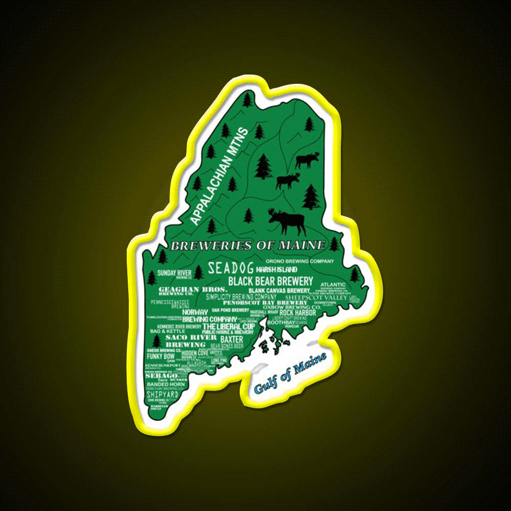 Breweries Of Maine Green Beer Bar Decor Led Neon Sign Rgb Color - Custom LED neon sign front view