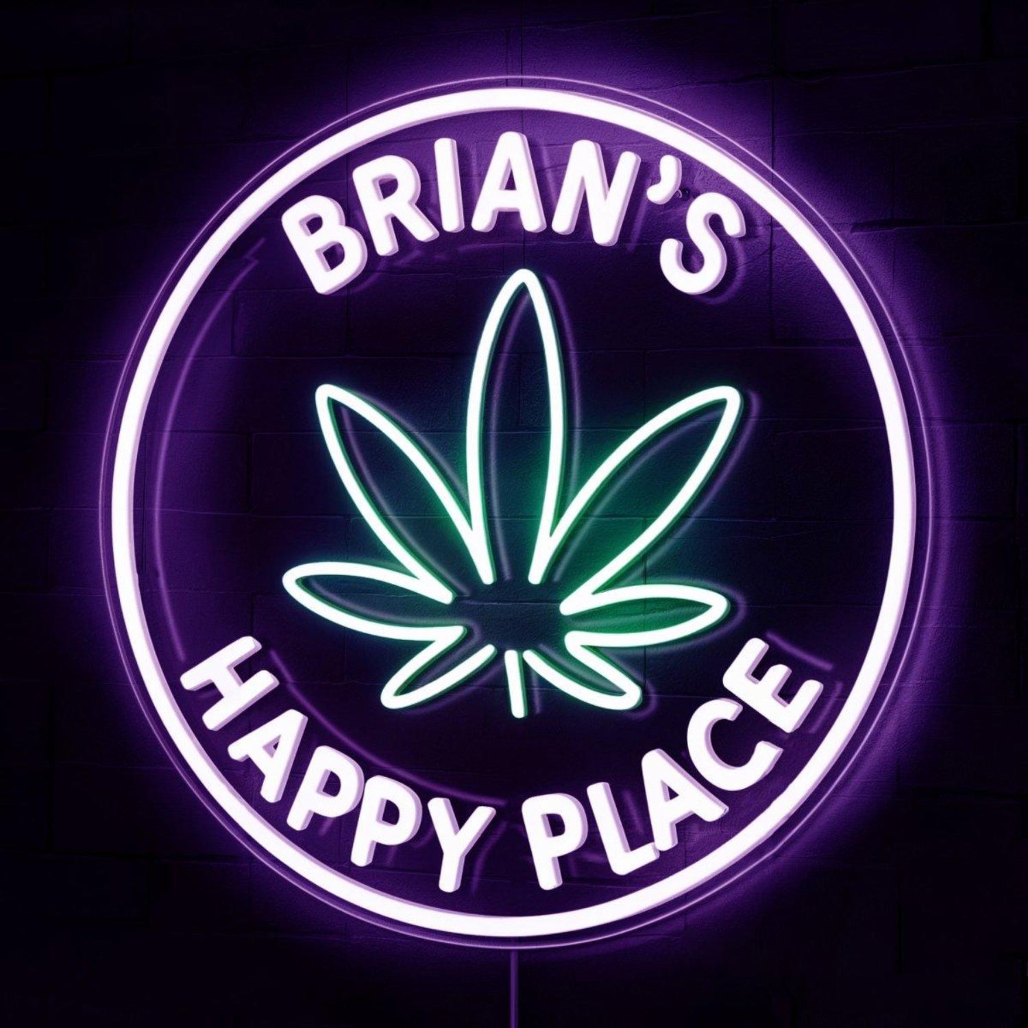 Brians Happy Place Green Weed Leaf Led Neon Sign For Man Cave Bar Decor | Shineneon