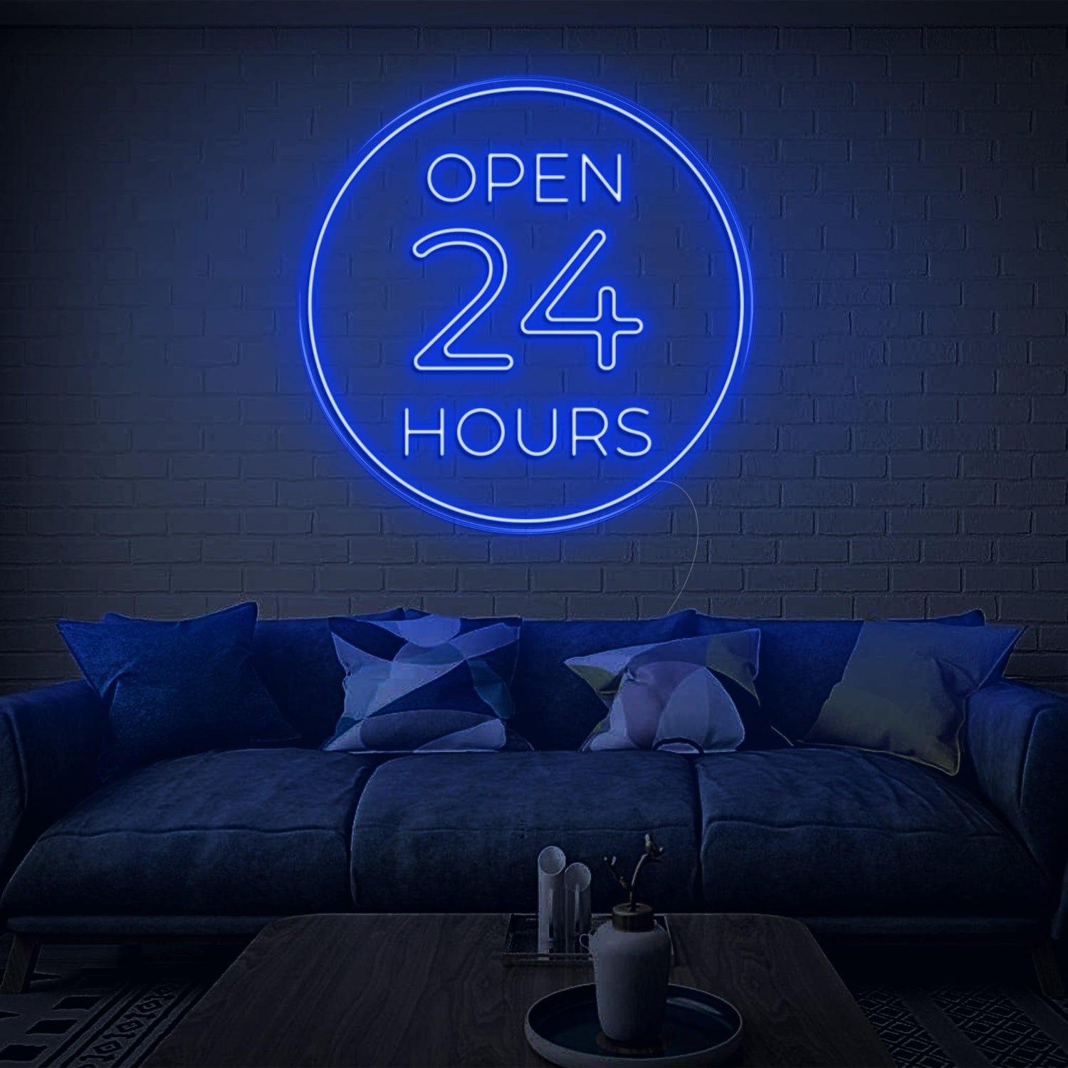 Bright Blue Circular Open 24 Hours Led Neon Sign For Home Decor | Shineneon