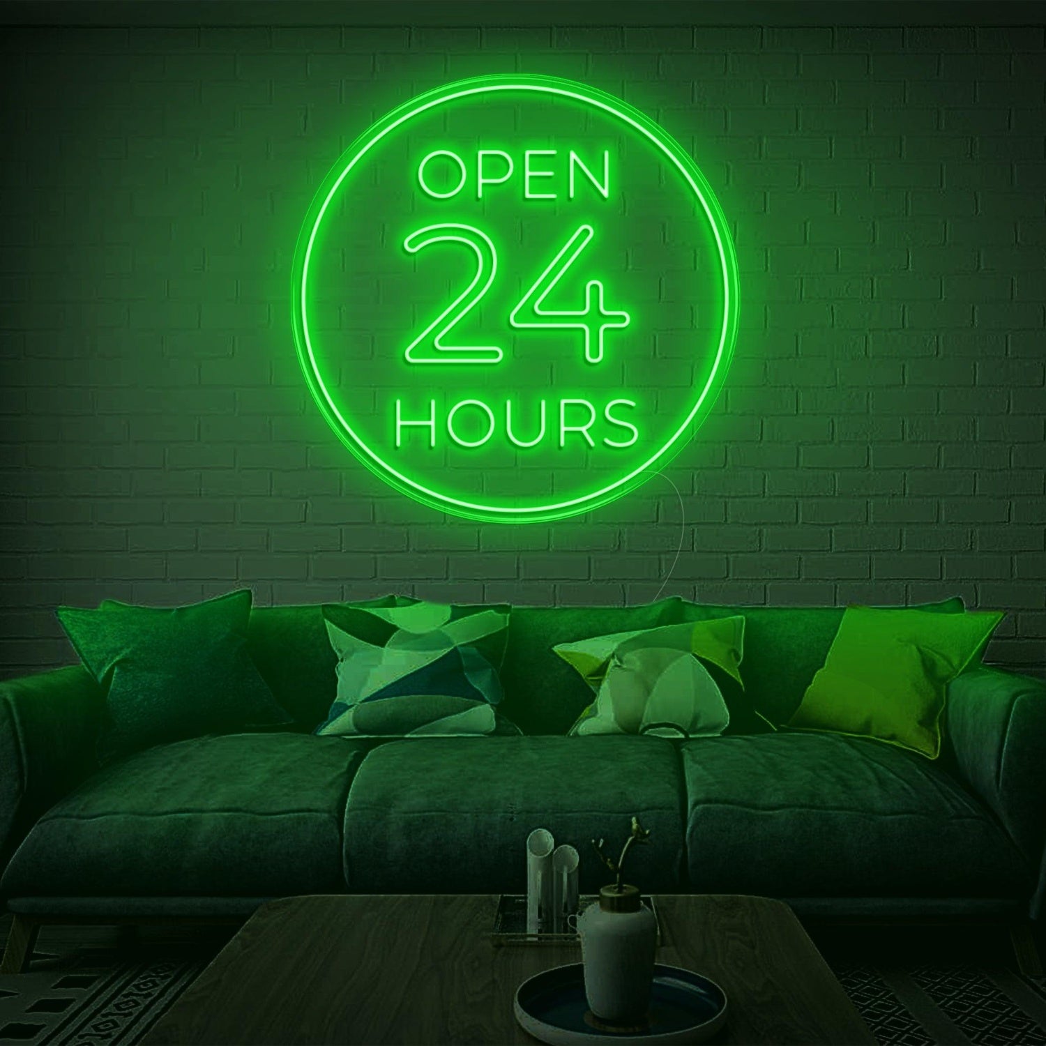 Bright Blue Circular Open 24 Hours Led Neon Sign For Home Decor | Shineneon