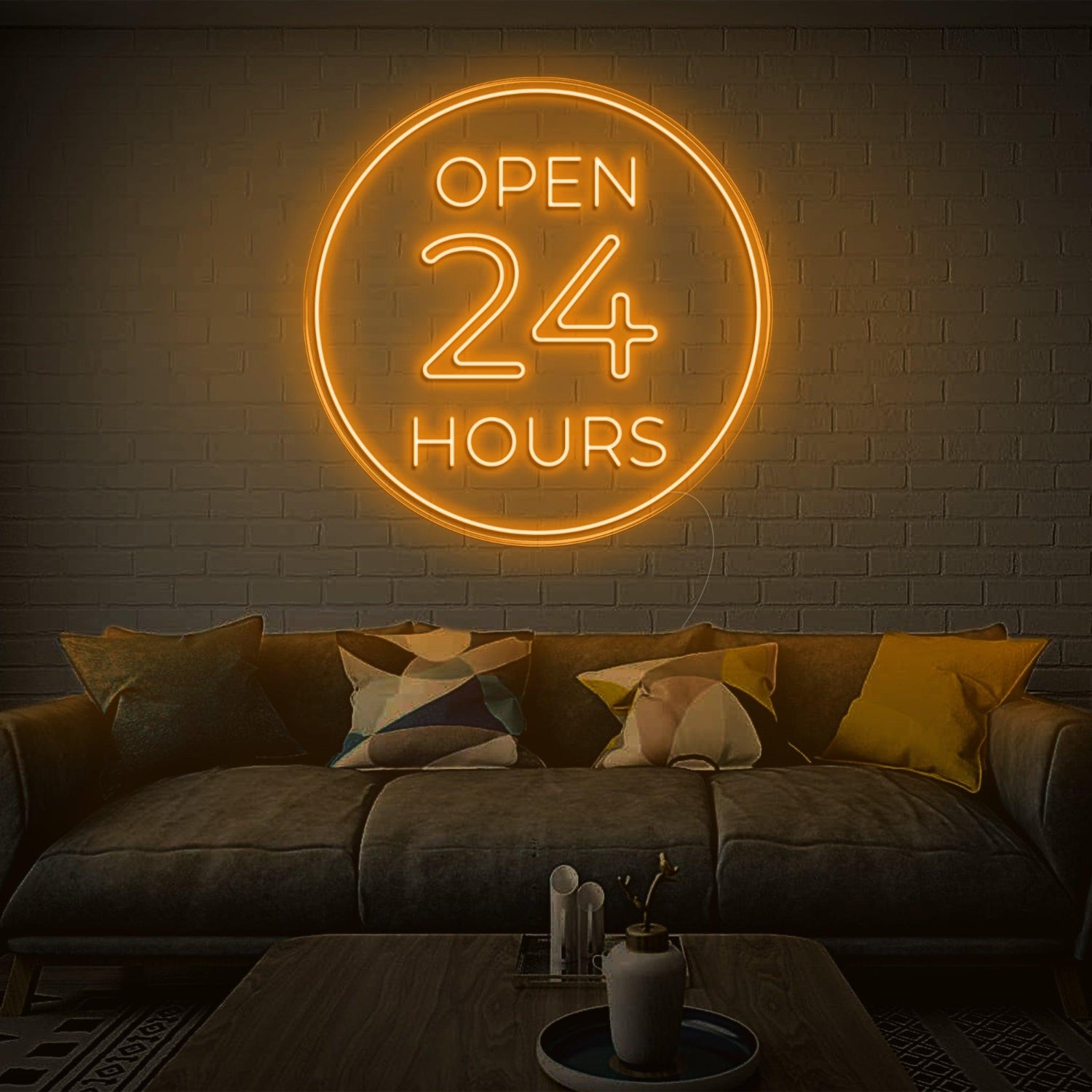 Bright Blue Circular Open 24 Hours Led Neon Sign For Home Decor | Shineneon